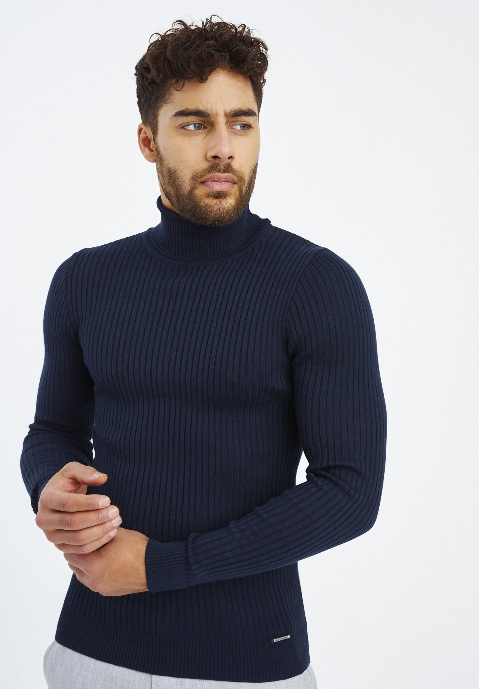 Rollkragen blau Clearance